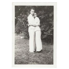 Vintage Snapshot Photo Romantic Hugging Couple Matching White Outfits 1930s