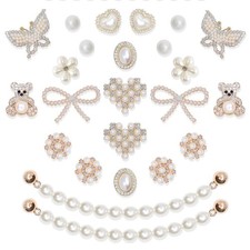 WAQYGZO 24 Pcs Shoe Charms Chain Accessories for Women Pearl Small, Gold