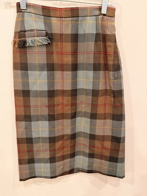 Vintage John Forbes Scottish Wool Plaid Skirt Fringe Pocket Inverness 25W