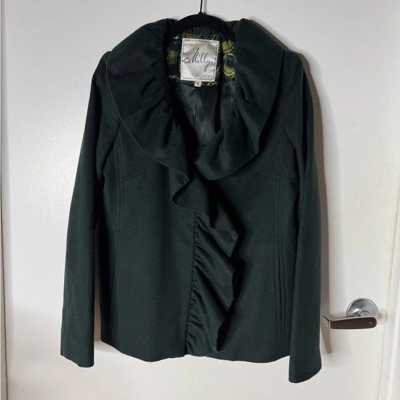 Chaqueta Blazer Milly Mujer Verde Oscuro Lana Volantes Retro Femenina 4 Foto 3 de 4