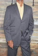 Ted Baker Endurance Wool Dual Vent Stitched Lapel Gray Striped Suit 40R X 34W