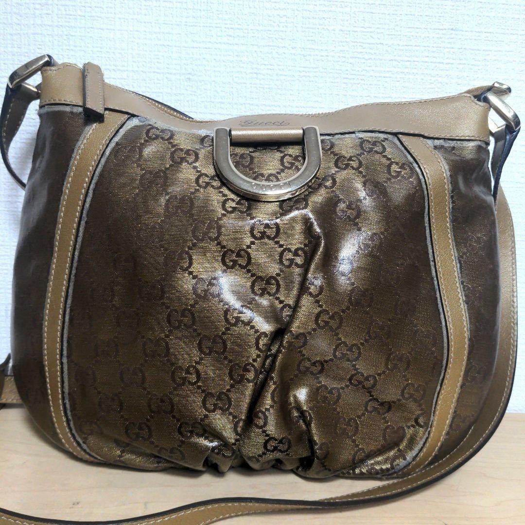 GUCCI CW13 Shoulder Bag Gold GG Monogram PVC Crossbody DDU