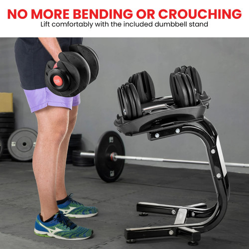 POWERTRAIN ADJUSTABLE DUMBBELL SET w STAND HOME GYM EXERCISE FREE WEIGHTS - 48kg - Picture 5 of 11