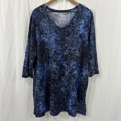 Catherines Easy Fit Tees Collection Blue Floral Vneck Tunic Top Womens Sz 1X