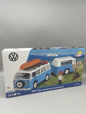 VW T2b Camper mit Anhänger VW Bulli Van m. Wohnwagen COBI Bausatz 322 Teile 1:35