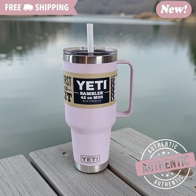 YETI 42 oz Rambler Tumbler Handle Straw Cherry Blossom Textured Pink