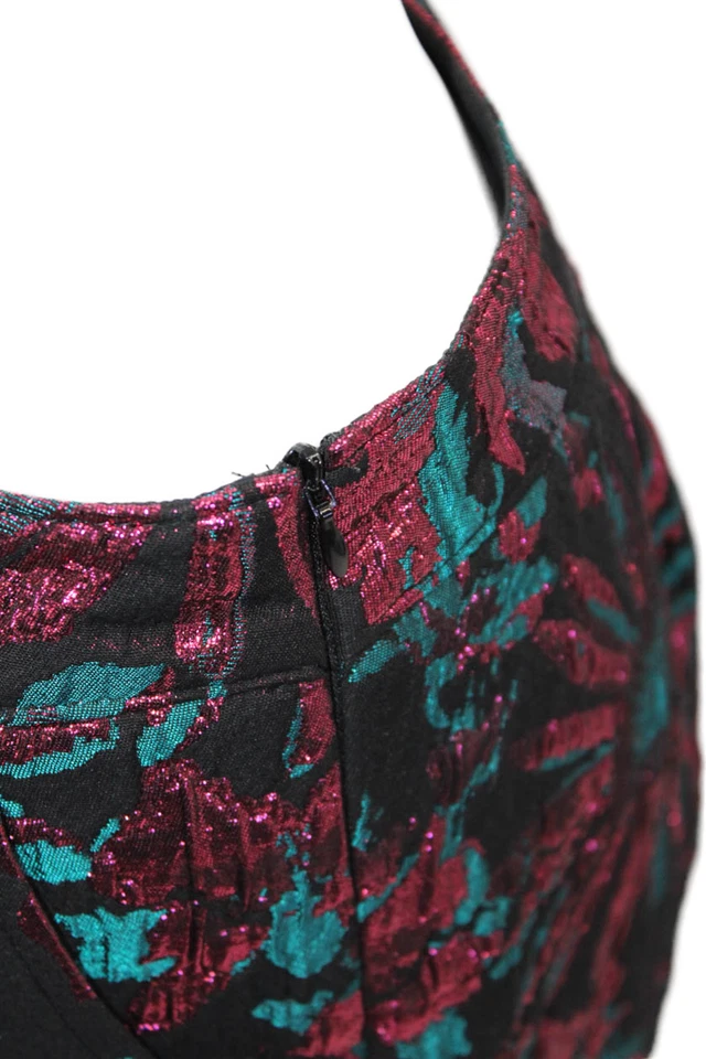 Calça reta Trina Turk feminina floral metálica cintura média rosa tamanho 4 - Imagem 3 de 4