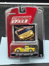 NEW GreenLight Speed 2007 Chevy Corvette C6R 1/64 Diecast Yellow & Trading Card