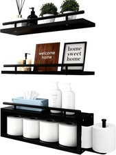 Wood Floating Shelves for Wall Set of 3, Black Bathroom Shelves Over Toilet