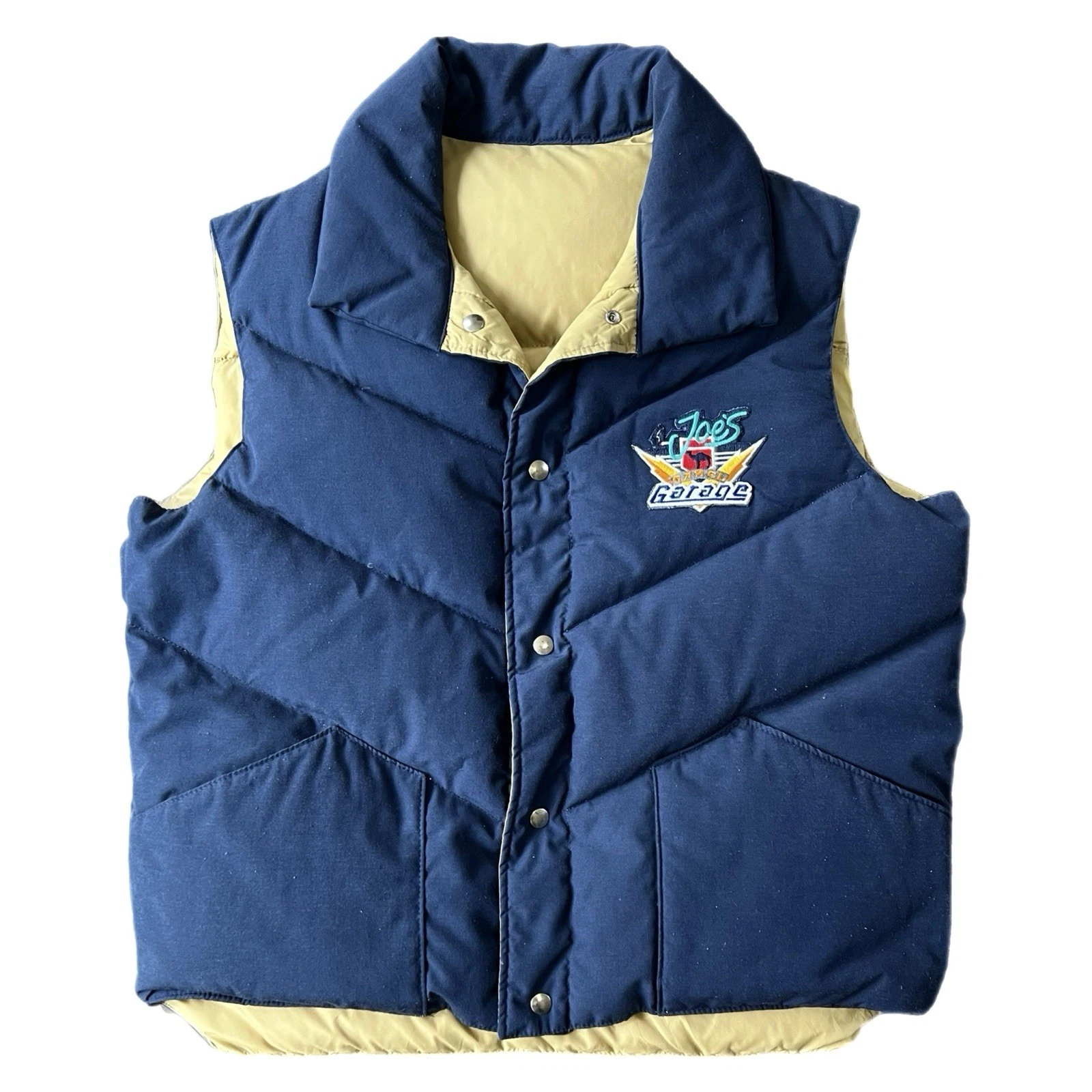 Vintage Joe's Camel Garage Trucker Vest 80s Navy Down Feather Puffer Vest - XL