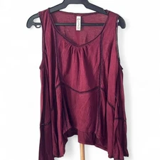 American Rag Cie Blouse Womens Size Medium Cold Shoulder Burgundy Boho Top 