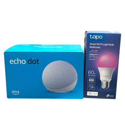 Amazon Echo Dot 5th Gen Alexa C2N6L4 Glacier White Tapo Smart Wi-Fi Light Bulb