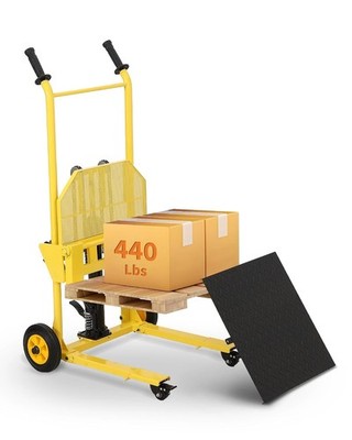 440LB Hydraulic Material Lift,36'' Pallet Truck w Adjustable Forks&Steel Platform