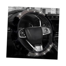 Diamond Fluffy Steering Wheel Cover, 15" Sparkling Rhinestone Plush Auto Black