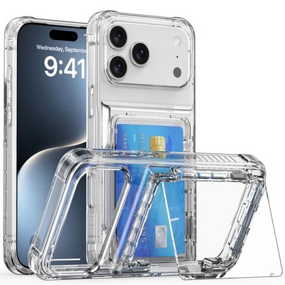 For iPhone 17 Pro Max/17 Pro/Air/16/15/14/13 Shockproof Clear Card Slot PC Case