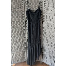 Windsor Maxi Dress Black Lace Ruched Asymmetrical Hem Sz L Mermaid Formal Vampy