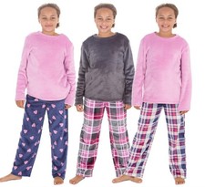 Super Soft Fleece Pyjamas Girls Kids Long Sleeve Winter Cosy Lounge Pyjama Set