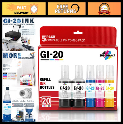 Ink Refill Bottles Kit for Canon MegaTank Printers - 5 Pack (Black 140ML, Color