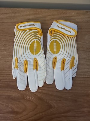Football Gloves, Receiving Gloves By Handlandy, White & Gold XS