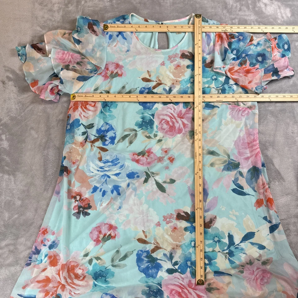 Vestido floral para mujer Calvin Klein Plus 22W azul verde manga volantes poliéster Foto 3 de 4