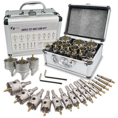 Pro Edge 20pcs Carbide Hole Saw Kit for Hard Metal, TCT 1/2''-2-1/4'' Hole Cutter
