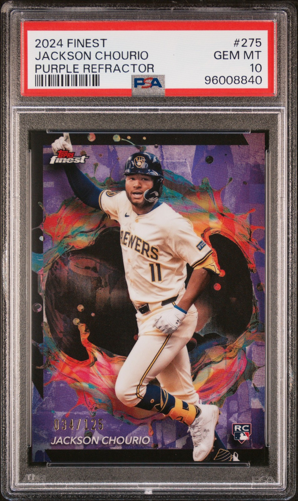 2024 Topps Finest #275 Jackson Chourio Purple Refractor /125 PSA 10