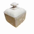 Vintage Milk Glass Square Beaded Panel Grape Covered Candy Trinket Box with Lid