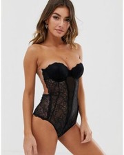 FASHION FORMS Lace Backless Strapless Bodysuit in Black (fm267)