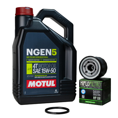 Ölwechsel Motul NGEN5 15W50 Motoröl + Ölfilter HF138 für Kawasaki Suzuki Aprilia