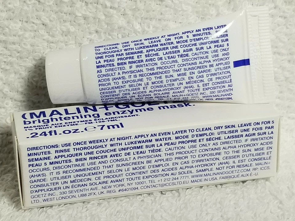 Malin+Goetz BRIGHTENING ENZYME MASK 1% Fruit Enzyme Night/PM Tube .24 oz/7mL New - Image 2 of 4