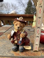  Statue figurine pompier n°1 ours tenant tuyau d'incendie et hache 4" de haut résine