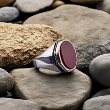 925 STERLING SILVER RING MENS RING RED GARNET SIGNET RING PROMISE RING GIFT HIM