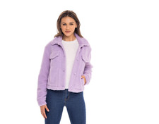 Women's Faux Fur Teddy Sherpa Jacket - S.e.b. By Sebby Lilac Size M