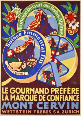 Swiss Cheese Mont Cervin 1924 Fromage Food Art Deco Giclee Canvas Print 20x29