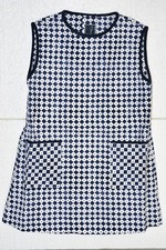 $335 NEW Oscar de la Renta Girls Dress Diamond Print White Navy Velvet Trim 3 Y