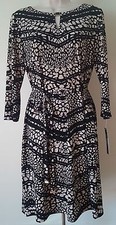Tahari by ASL Multi-Print Belted Shift Dress Size-8 Stone/Black