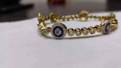 5.10 Ct Round Simulated Diamond Evil Eye Tennis Bracelet 14K Yellow Gold Plated