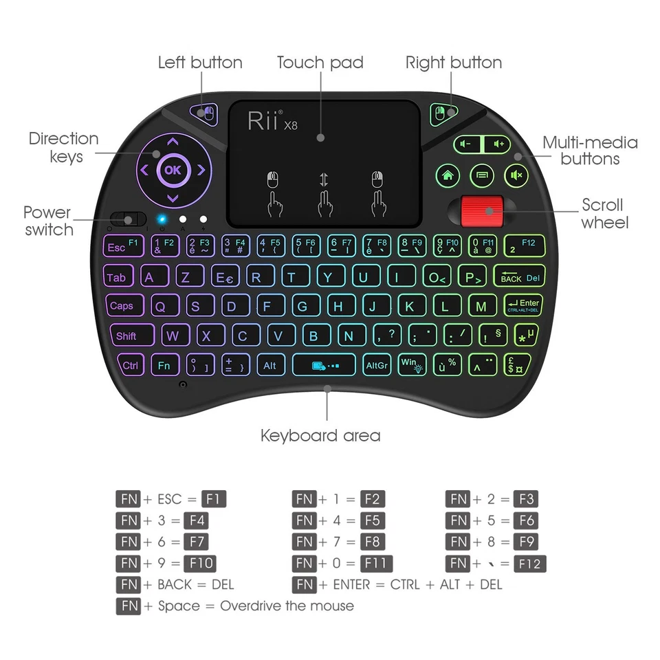 Mini Nouveauté Clavier X8 Wireless Français Ergonomique sans Fil avec Touchpa... - Photo 2/4