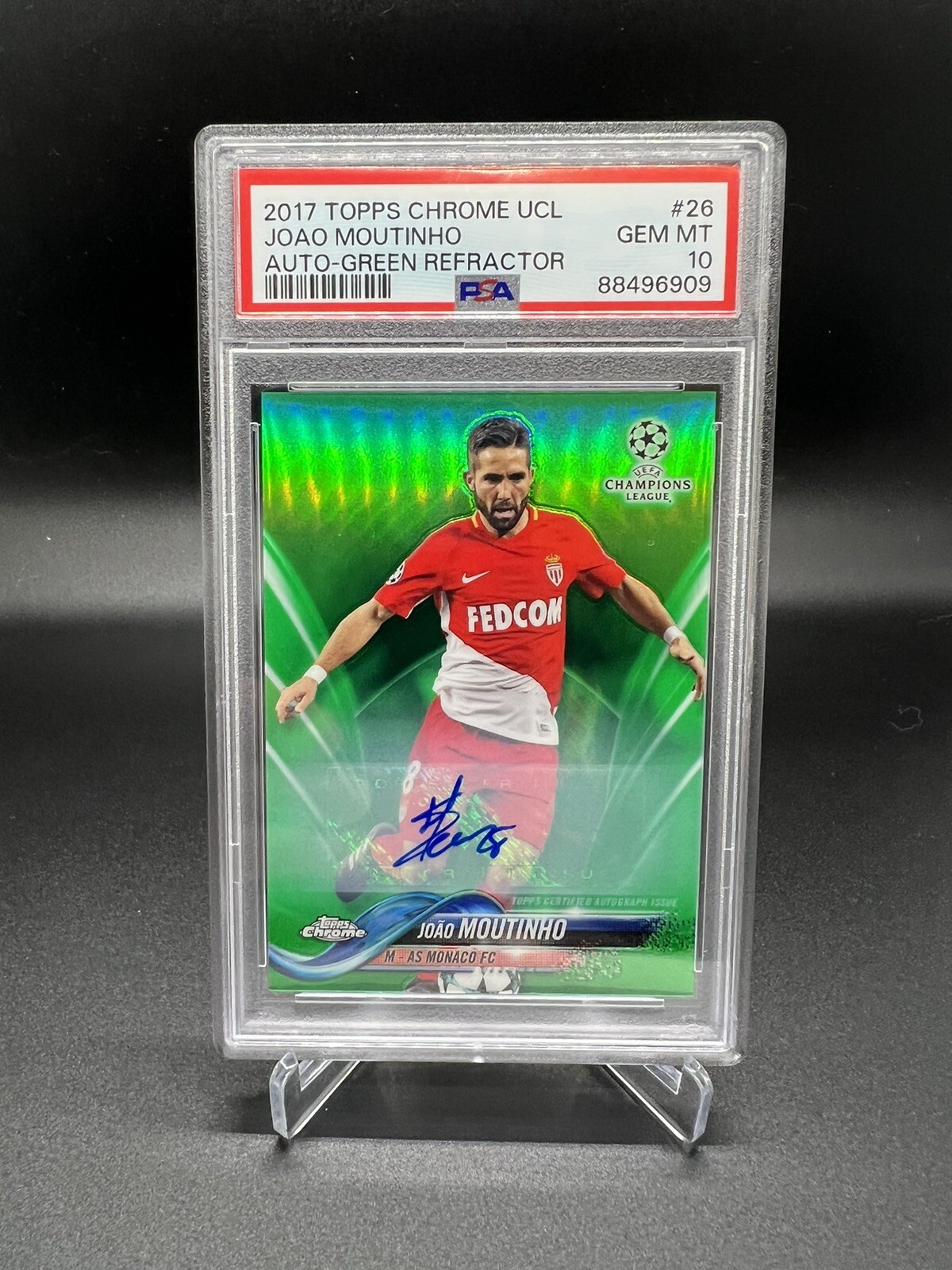 2017 Topps Chrome UEFA UCL Joao Moutinho Green Refractor Auto /99 PSA 10