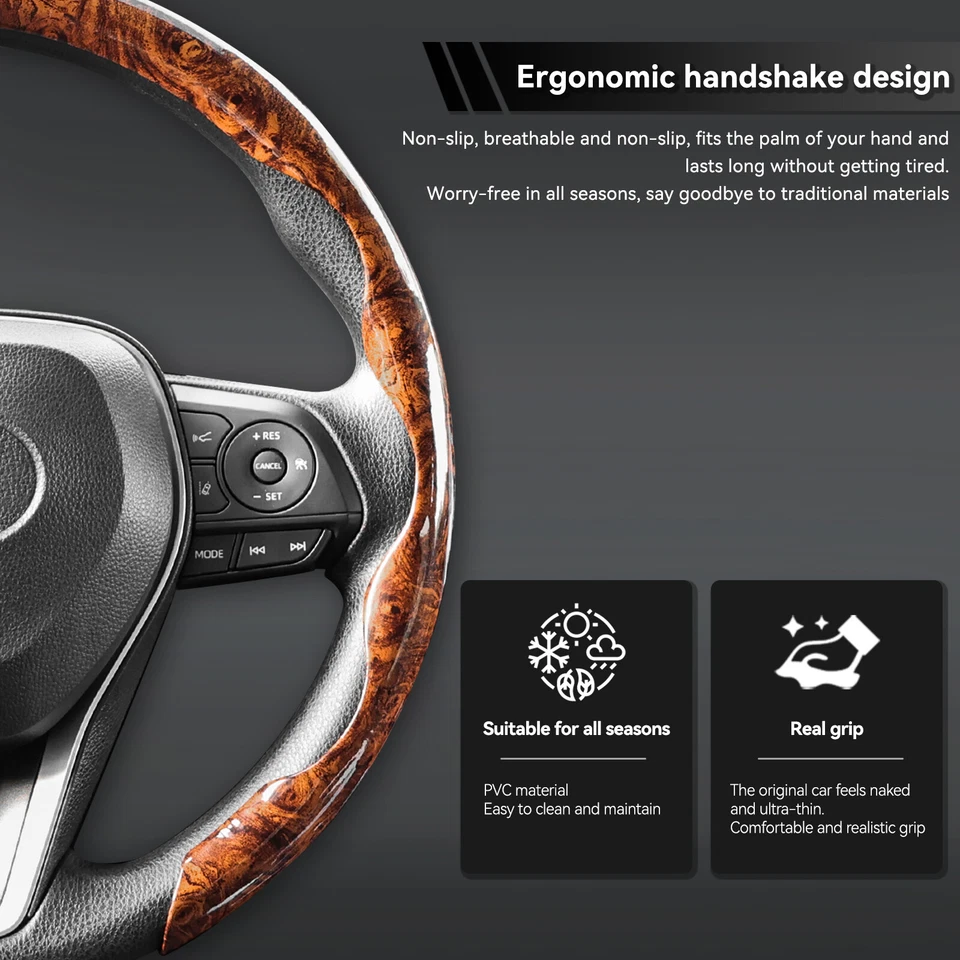Car Wood Grain Steering Wheel Cover Ultra-thin Breathable Non-slip Accessories - Image 4 of 4