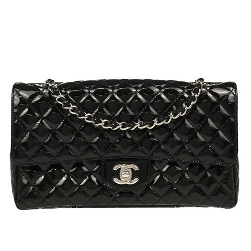 Chanel Black Patent Leather Single Flap Shoulder Bag 175529