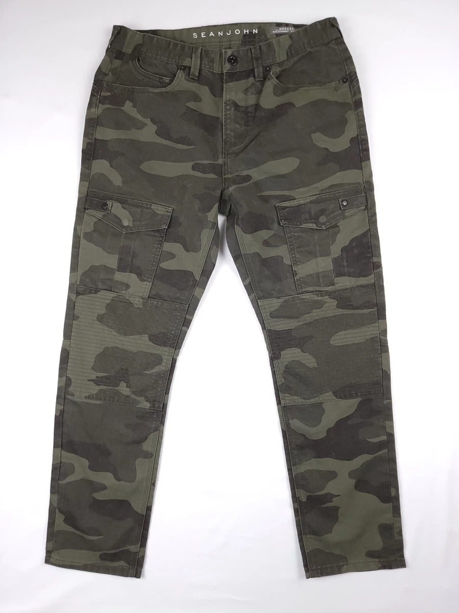 Sean John Mercer Cargo Pants Mens Slim Straight Stretch Green Camouflage 32x29