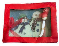 NEW Snowman Glass Cutting Cheese Board With Matching Sculpted Knife Christmas