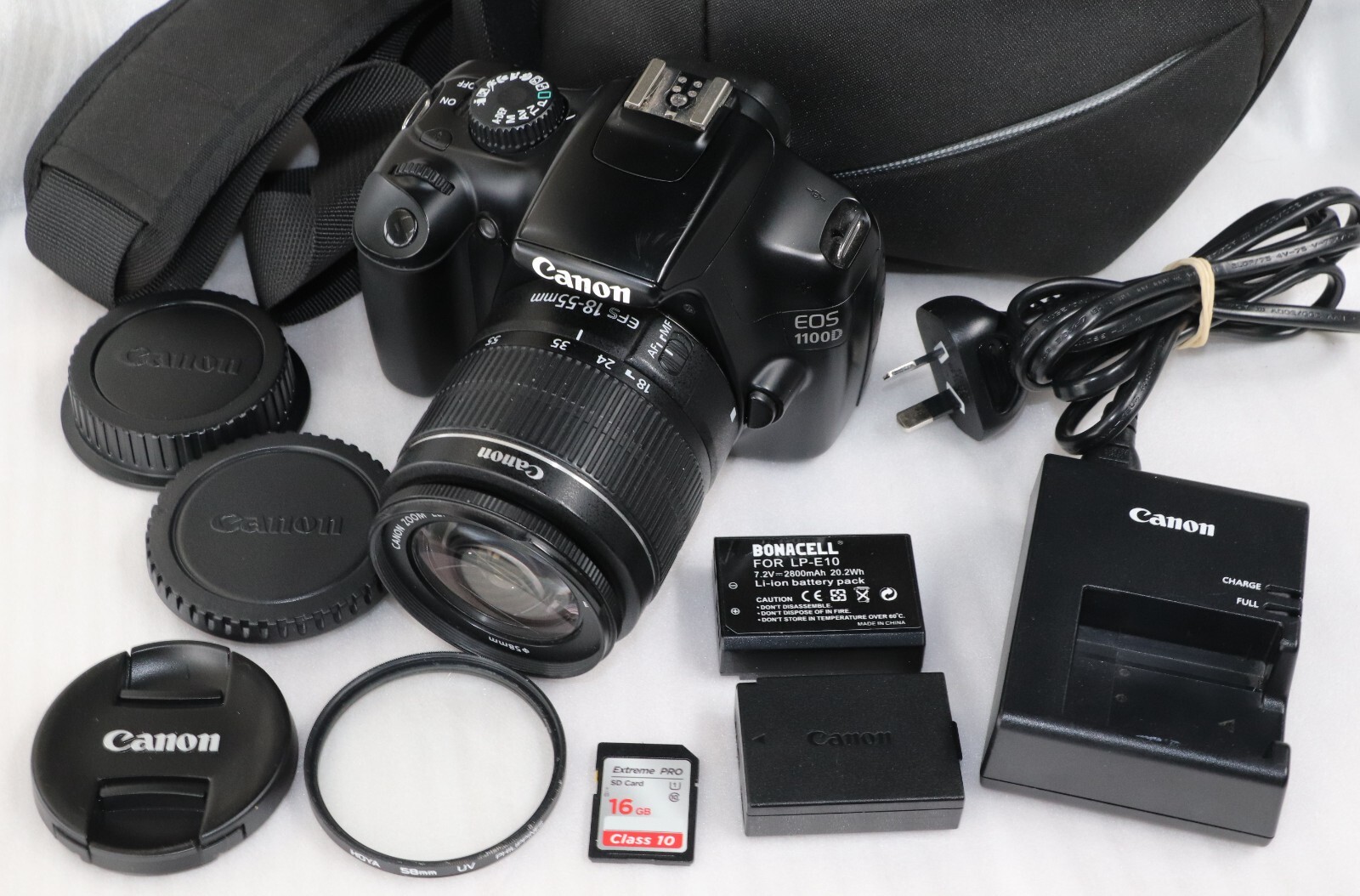 Canon EOS 1100D DSLR 12MP Camera EFS 1855mm III Zoom Lens 16GB, UV