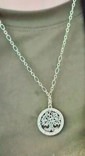 Silver tone tree of life style pendant With Clear Stones and chain