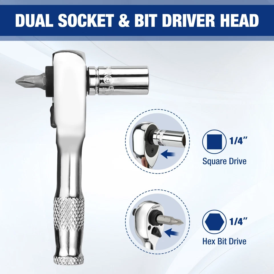 WORKPRO Stubby Ratchet Bit Driver Set 16PC 3/8" 1/4" Drive Ratchet Handle Wrench - Image 4 of 4
