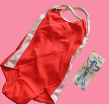 Vintage 1980's GIRLS 3 SwimSuit RED/WHITE 1 Piece swim suit CASTAWAYS NOS
