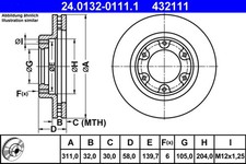 2x ATE Bremsscheibe 24.0132-0111.1 für CRUISER 80 TOYOTA LAND M12x1,25 24V 4x4