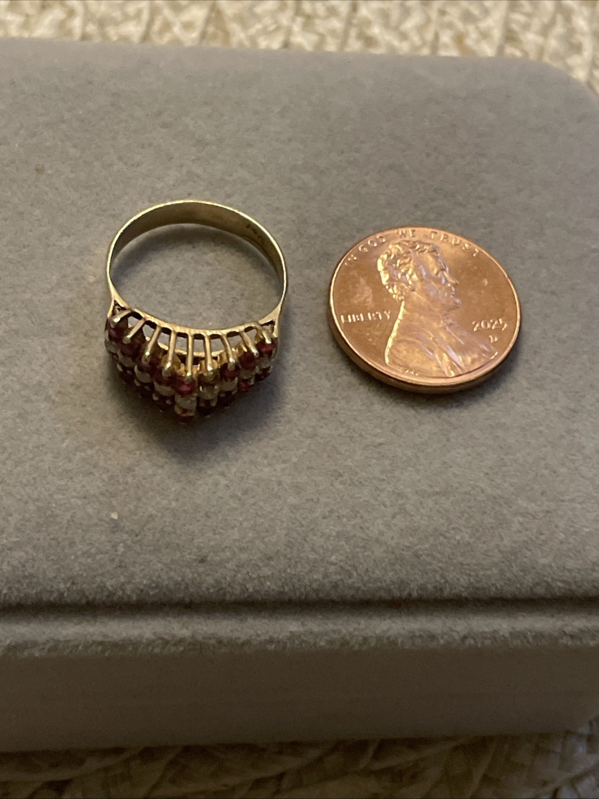 14K Yellow Solid Gold Diamond & Ruby Pyramid Vint… - image 8