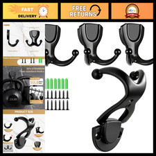 Double Towel Hooks for Bathroom - Robe Hook with Concealed Screws 4 Black